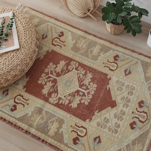 3x4 Rug, Oushak Rug,3x4 Small Rug, 3x4 Vintage Small Rug, Anatolian Rug, Mini Turkish Rug, Natural Small Rug,Wool Rug,Handmade Rug, 882