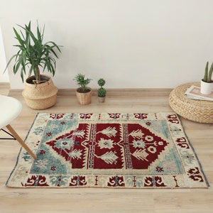3x4 Rug, Oushak Rug,3x4 Small Rug, 3x4 Vintage Small Rug, Anatolian Rug, Mini Turkish Rug, Natural Small Rug,Wool Rug,Handmade Rug, 134