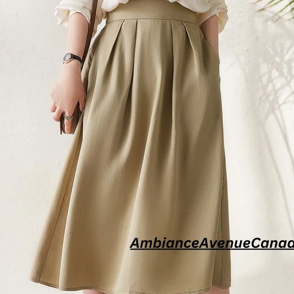 Summer Cotton Skirt Casual Loose Skirts A-line Pleated Elastic Waist Skirt Flared Midi Skirts Boho Linen Skirts Gift For Her