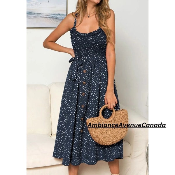 Women Polka Dot Sundress - Sleeveless Summer Maxi Dress -  Summer Floral Boho Dress - Gift For Her