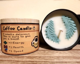 Vela perfumada de café de Stardew Valley: cera de soja vegana con aroma a capuchino, regalo para pareja, novia, novio, nerds, gamer acogedor, fantasía, RPG.