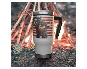 Patriotic Cow Stainless Steel Insulated Mug: Camping & Travel