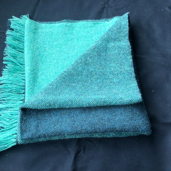 Colorblock Wool Throw Blanket - Loden & Seagreen