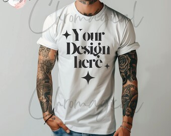 Hochauflösendes Männer Weißes T-Shirt Mockup | Bella+Canvas 3001 | Digitaler Download | 4000x4000 px 250 DPI | PDF mit Download-Link