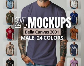 Bella+Canvas 3001 | 24 Farben Hochauflösendes Männer-T-Shirt Mockup-Bundle | Digitaler Download | 4000x4000 px 250 DPI | Download-Link