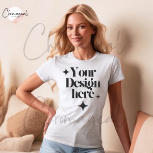 K&ouml;nnte beinhalten: Wei&szlig;es T-Shirt mit einer schwarzen Grafik, auf der "Your Design Here" mit Sternen auf beiden Seiten steht.