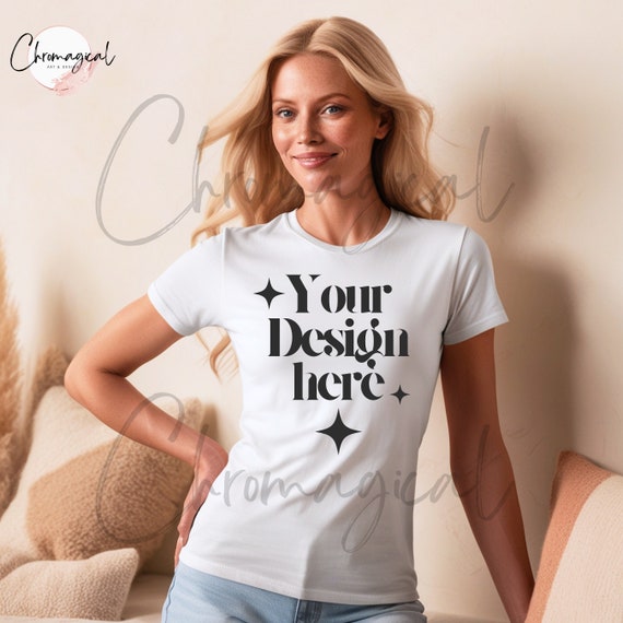 Damen Bella Canvas 3001 Weißes T-Shirt Mockup | Hochauflösendes Mockup Digitaler Download | 4000x4000 px 250 DPI | PDF mit Download-Link"