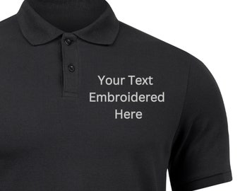 Embroidered Polo Shirt - Personalised Text Embroidery, Unisex  100% Cotton for Casual & Business Wear - Choose Your Font and Thread Color