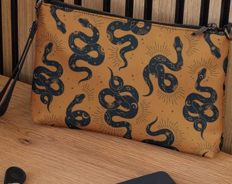Serpent Crossbody Bag: Black Faux Leather Snake Purse, Gothic Occult Style