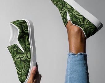 Monstera Blatt Slip-On Segeltuchschuhe • Tropische Print-Turnschuhe