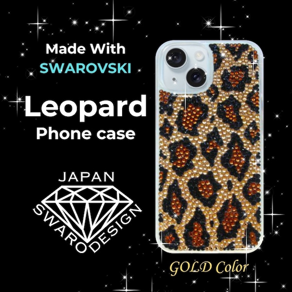 Leopard Bling case Genuine Swarovski Crystals Rhinestone Gold Silver Handmade case for iPhone 15 14 13 Pro Max Plus Mini  Back Cover