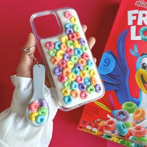 Fruit loops iPhone case & key charm Decoden Polymer clay Handmade iPhone 17 16 Pro Max Galaxy S25 Ultra Plus food Pastry Poptarts froot loop