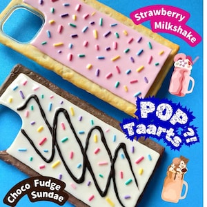 Jolie coque Poptart pour iPhone Decoden en pâte polymère, faite à la main, nom personnalisé pour iPhone 16, 15, 14 Pro Max, Galaxy S25 Ultra Plus, fausse nourriture, pâtisserie Poptarts