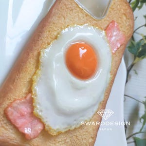 Große Bacon Egg Toast iPhone Hülle Decoden Polymer Clay Handgemacht Custom iPhone 16 15 14 13 Pro Max Galaxy S24 Ultra Pixel8 Fake Butterbrot