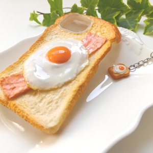 Große Bacon Egg Toast iPhone Hülle Decoden Polymer Clay Handgemacht Custom iPhone 16 15 14 13 Pro Max Galaxy S24 Ultra Pixel8 Fake Butter Brot