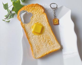 Niedliche iPhone-Hülle mit Buttertoast-Motiv aus Decoden Polymer Clay, handgefertigt, personalisierbar mit Namen, für iPhone 17, 16, 15 Pro Max, Galaxy S25, 24 Ultra Plus, Pixel 9 – ein tolles Geschenk!