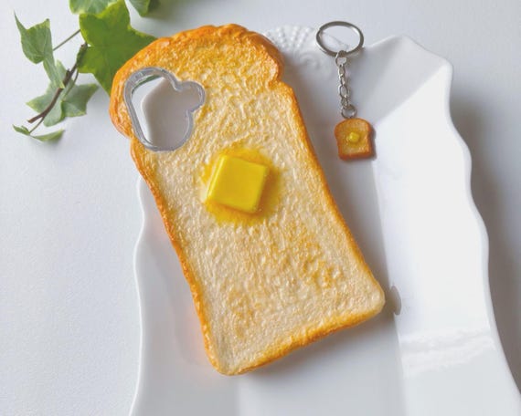 Cute Butter Toast iPhone case Decoden Polymer clay Handmade Custom name iPhone 17 16 15 Pro Max Galaxy S25 24 Ultra Plus Pixel 9 food gift