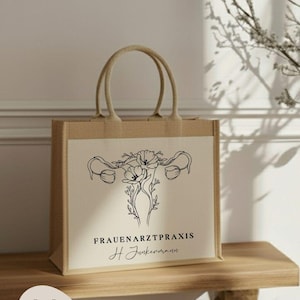 Personalized Gift Jute Bag Gynecologist | Fineline Ovary Flowers | Gynecologist Practice Gift Thank You | Gift for Doctors image 1