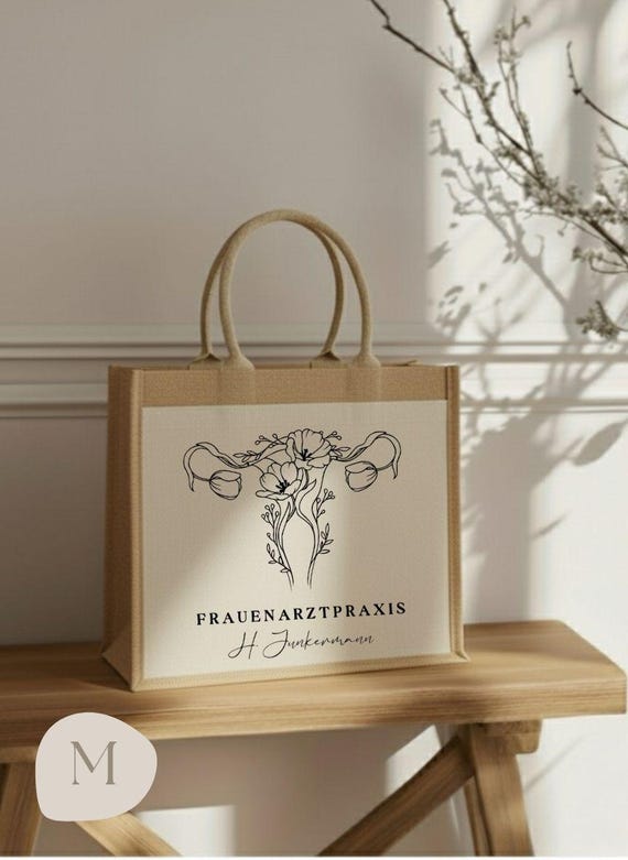 Personalisiertes Geschenk Jutetasche Gynäkologin | Fineline Eierstock Blumen | Frauenarzt Praxis Geschenk Dankeschön | Geschenk für Ärzte