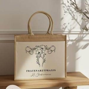 Personalized Gift Jute Bag Gynecologist | Fineline Ovary Flowers | Gynecologist Practice Gift Thank You | Gift for Doctors image 2