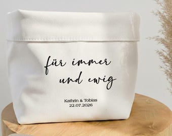 Personalized wedding gift basket "forever and ever" with names & date – cotton fabric basket, wedding money gift, decorative basket