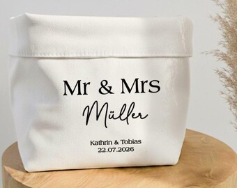 Personalized wedding gift basket for Mr and Mrs with last name – cotton fabric basket, wedding money gift, decorative & storage basket