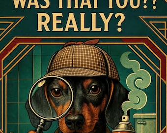Toilet Inspector Dachshund Poster – Funny Bathroom Wall Art with Retro Detective Style