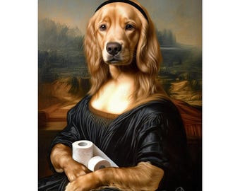 Mona Retriever Bathroom Poster – Funny Dog Parody Wall Art with Toilet Paper