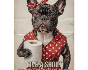 French Bulldog Toilet Poster – Vintage Style Bathroom Art Print
