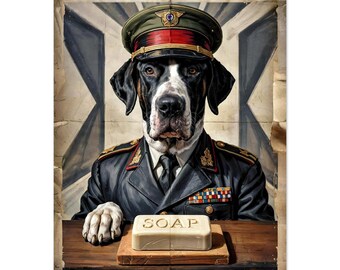 Great Dane Bathroom Poster – Military-Style Wall Art with Soap Command