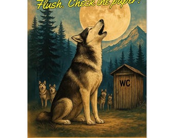 Howling Husky Bathroom Poster –Toilet Humor Wall Art