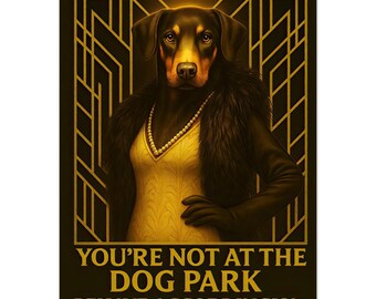 Doberman Bathroom Poster – Art Deco Toilet Print with Attitude