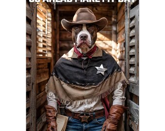 Cowboy Pitbull Bathroom Poster – Western Toilet Art with Attitude