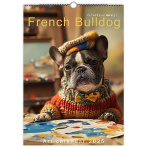 Calendario artistico del bulldog francese 2025 - 12 stili artistici unici