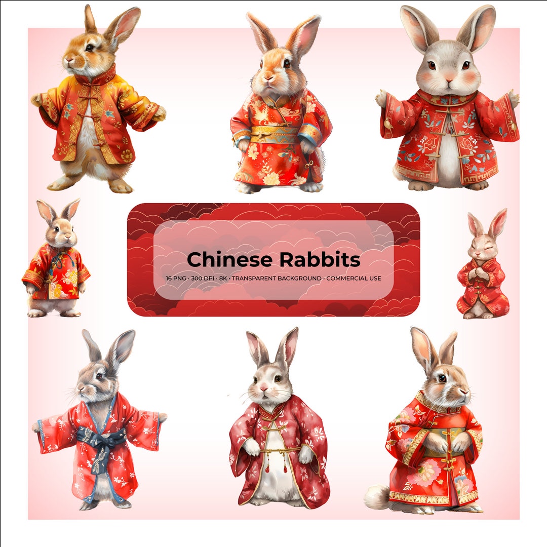 Chinese Lunar New Year Rabbit Clipart PNG Vector Set, Printable ...