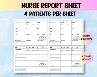 Krankenschwester-Diagrammblatt, ICU-Kontoblatt, Krankenschwester-Gehirnblatt, Medsurg RN-Übergabewerkzeug, 4-Patient-Krankenschwester-Dokumentblatt, SBAR-Krankenschwester