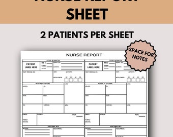 Nursing report sheet, Nurse brain sheet, ICU report sheet, medsurg RN handoff tool, 2 patient nurse report sheet, SBAR nurse report sheet