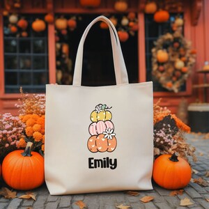 Personalized Halloween tote bag, Kids trick or treat goodie candy bag for Halloween, Custom Halloween candy sack, Childs Halloween treat bag