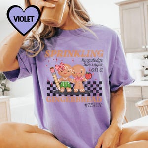 Christmas Gingerbread Teacher shirt, Comfort Colors Xmas retro Teacher tee, Christmas cookies lover gift, Checkered Teacher Christmas squad