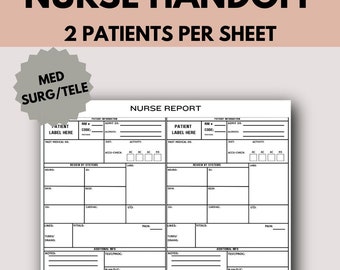 Nurse brain sheet, Nursing report sheet, ICU report sheet, medsurg RN handoff tool, 2 patient nurse report sheet, SBAR nurse report new Grad
