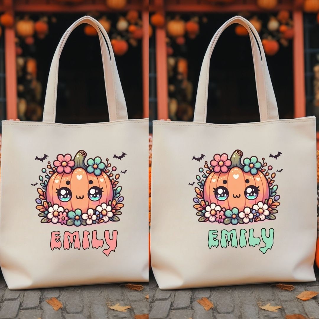 Personalized Halloween Tote Bag, Kids Trick or Treat Goodie Candy Bag ...