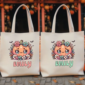 Personalized Halloween tote bag, Kids trick or treat goodie candy bag for Halloween, Custom Halloween candy sack, Childs Halloween treat bag