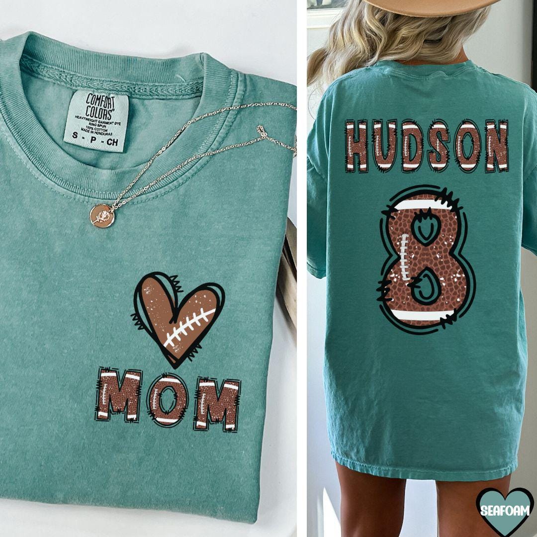 Football mom shirt comfort colors, Flag Football Season mama custom gift, Football kids name & jersey number, sport tee, Mothers day gift