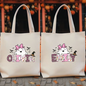 Personalized Halloween tote bag, Kids trick or treat goodie candy bag for Halloween, Custom Halloween candy sack, Childs Halloween treat bag
