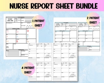 Nurse report sheet Bundle, ICU report sheet, nurse brain sheet, medsurg RN handoff tool, 2 patient nurse report sheet, SBAR nurse report