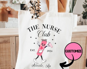 Custom Nurse tote bag, Personalized nurse club canvas tote bag, gift for nursing student, custom nurse gift, RN tote bag graduation gift
