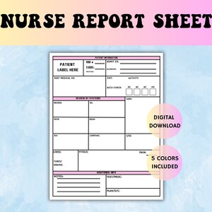 Nurse report sheet, ICU report sheet, nurse brain sheet, medsurg RN handoff tool, nursing school clinical report template, SBAR nurse report