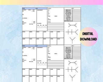 Nurse report sheet, 2 patient medsurg nurse report sheet, nurse brain sheet, medsurg RN handoff tool, SBAR nurse report new Grad, ICU report