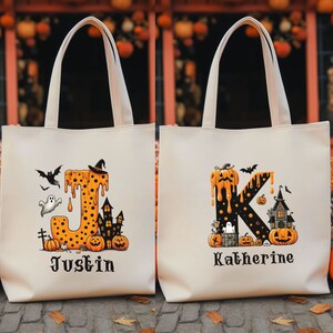 Personalized Halloween tote bag, Kids trick or treat goodie candy bag for Halloween, Custom Halloween candy sack, Childs Halloween treat bag