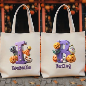 Personalized Halloween tote bag, Kids trick or treat goodie candy bag for Halloween, Custom Halloween candy sack, Childs Halloween treat bag